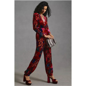 Farm Rio Anthropologie Wild Life Jumpsuit Large Velvet NEW